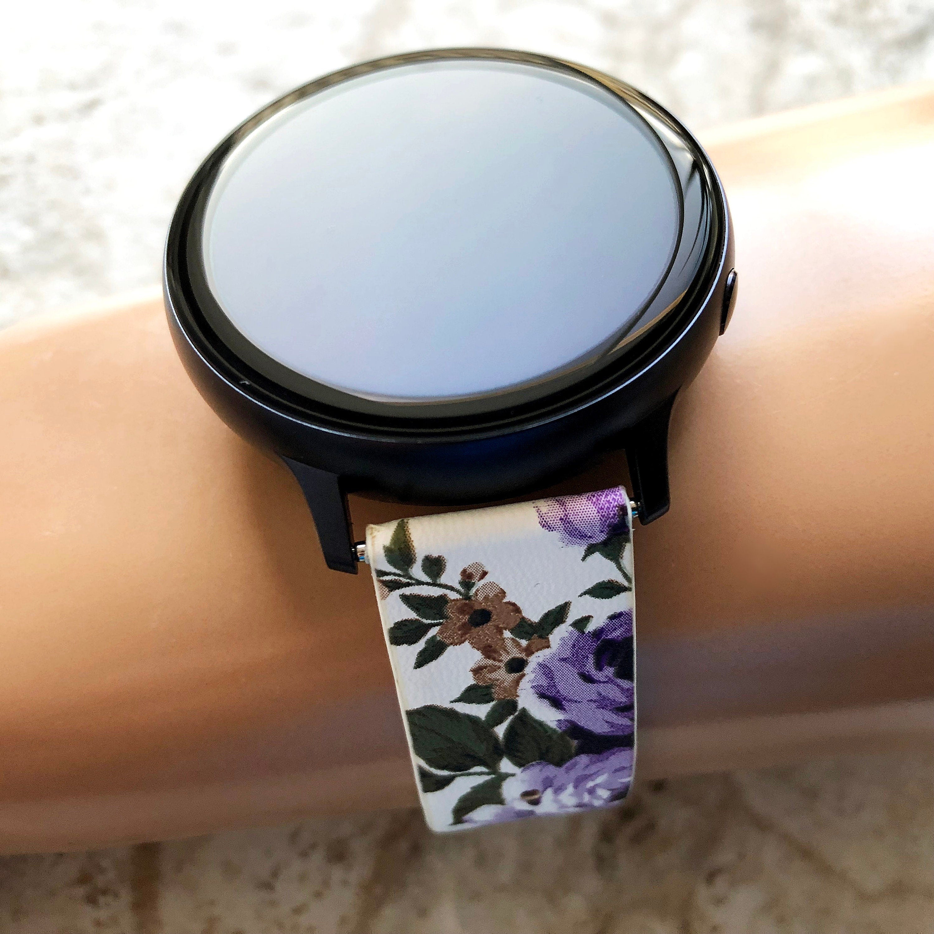 Samsung FL-4 Band for Galaxy Watch Active 2 40mm 42mm 44mm Soft Purple Floral Bracelet Cuff Leather Wristband Strap with Quick Release Pins